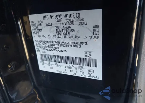 2006 Ford F-150 Lariat/Xl/Xlt z USA, uszkodzony, nr VIN 1FTPX12506NA23265